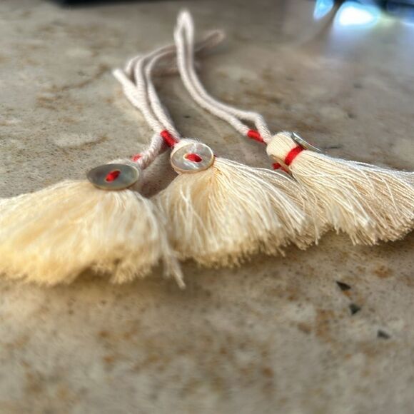 Johnny Was New 7 TASSELS with shell buttons and red trim with tags - Picture 7 of 8